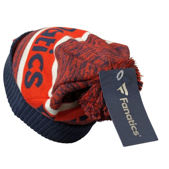 Fanatics Orange & Navy Pom-Pom Beanie Hat 100% Acrylic One Size Fits Most NWT - Picture 3 of 9